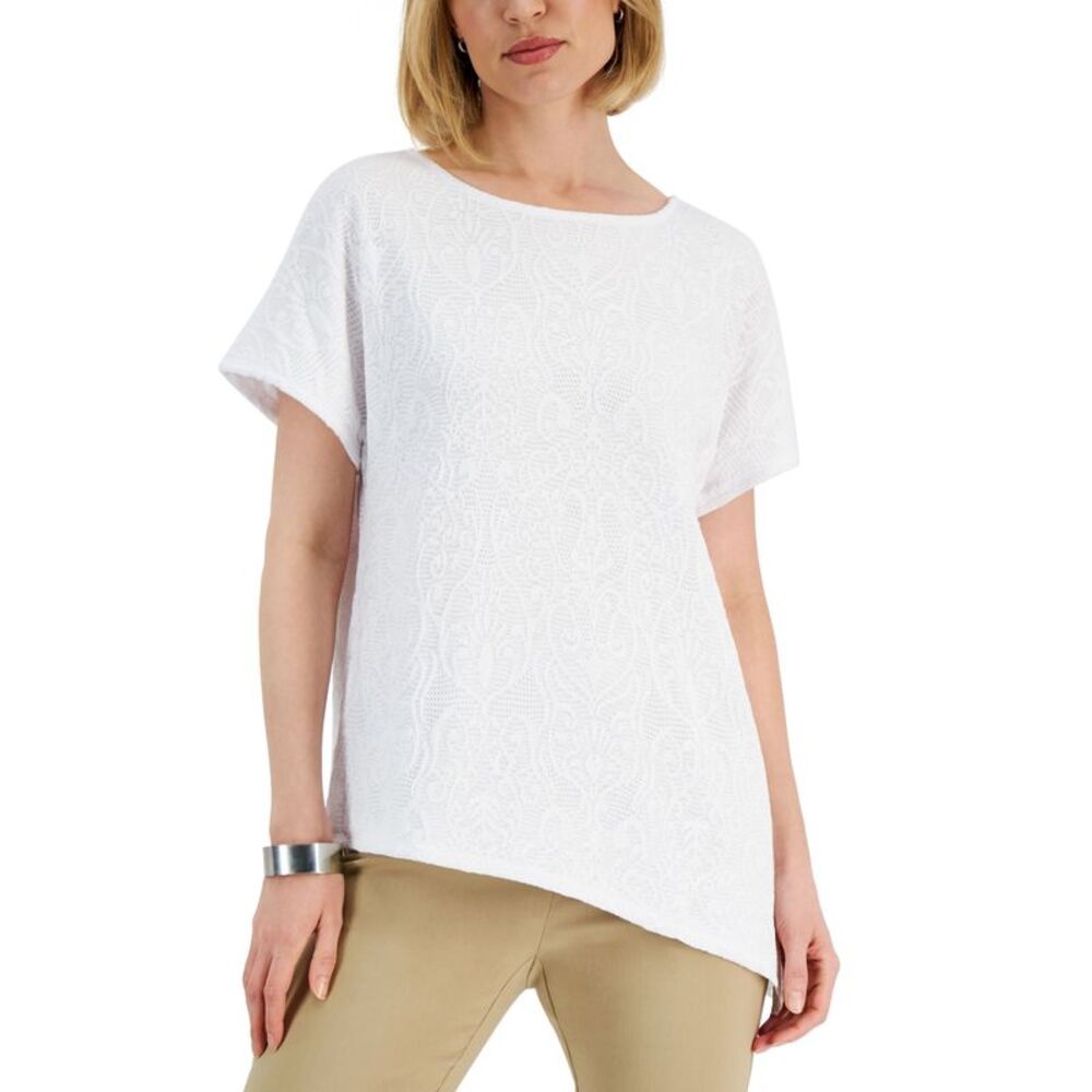 JM Collection Womens Crochet Asymmetrical Hem Top
